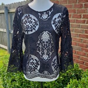 Haute Monde Lace Bell Sleeve Knit Top Size M